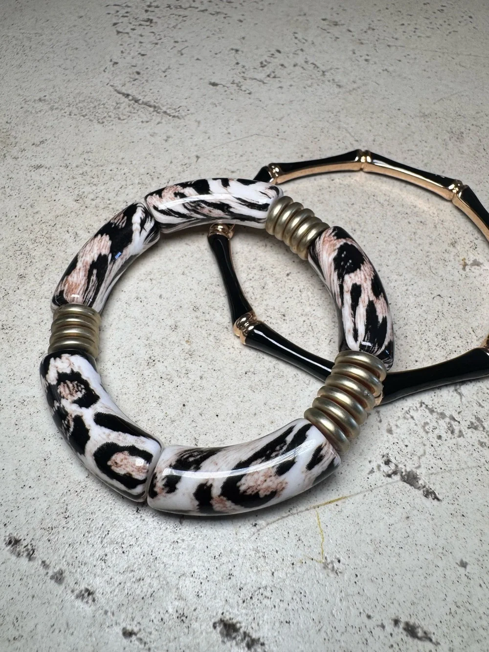 Black & Leopard Print Bangle Bracelet Set